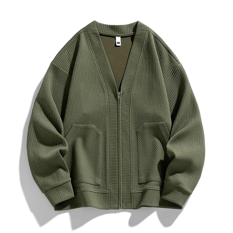 Cardigan homme zippé avec poches pratiques, idéal pour un look décontracté chic et chaleureux.