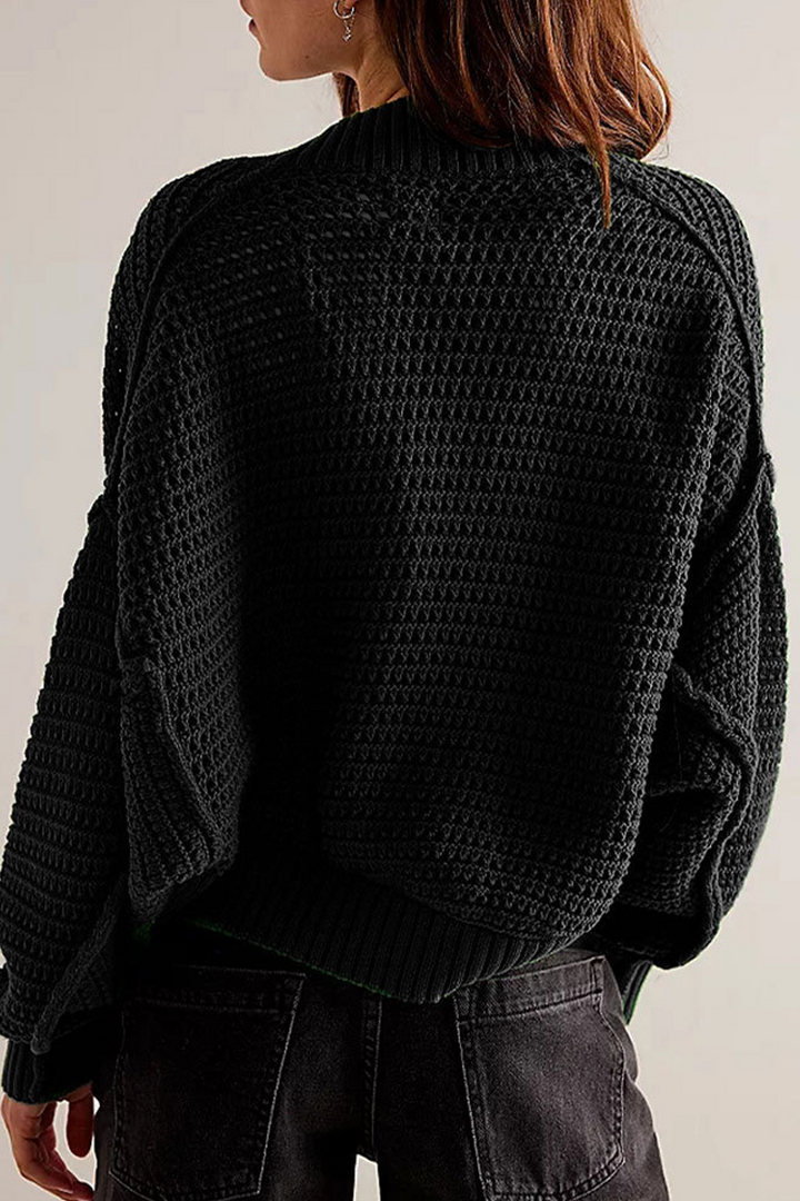 Cardigan femme Solveig léger à motif ajouré, manches amples. Tendance pour la mode printemps.