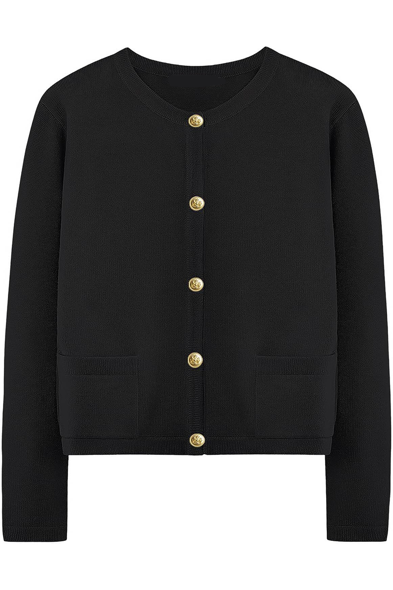 Cardigan Sorelia pour femme. Confortable, col rond, boutons apparents, poches fonctionnelles. Mode automne.