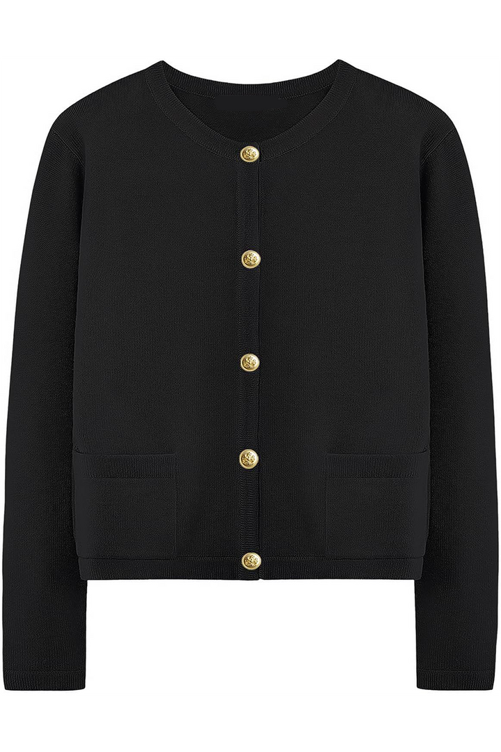 Cardigan Sorelia pour femme. Confortable, col rond, boutons apparents, poches fonctionnelles. Mode automne.