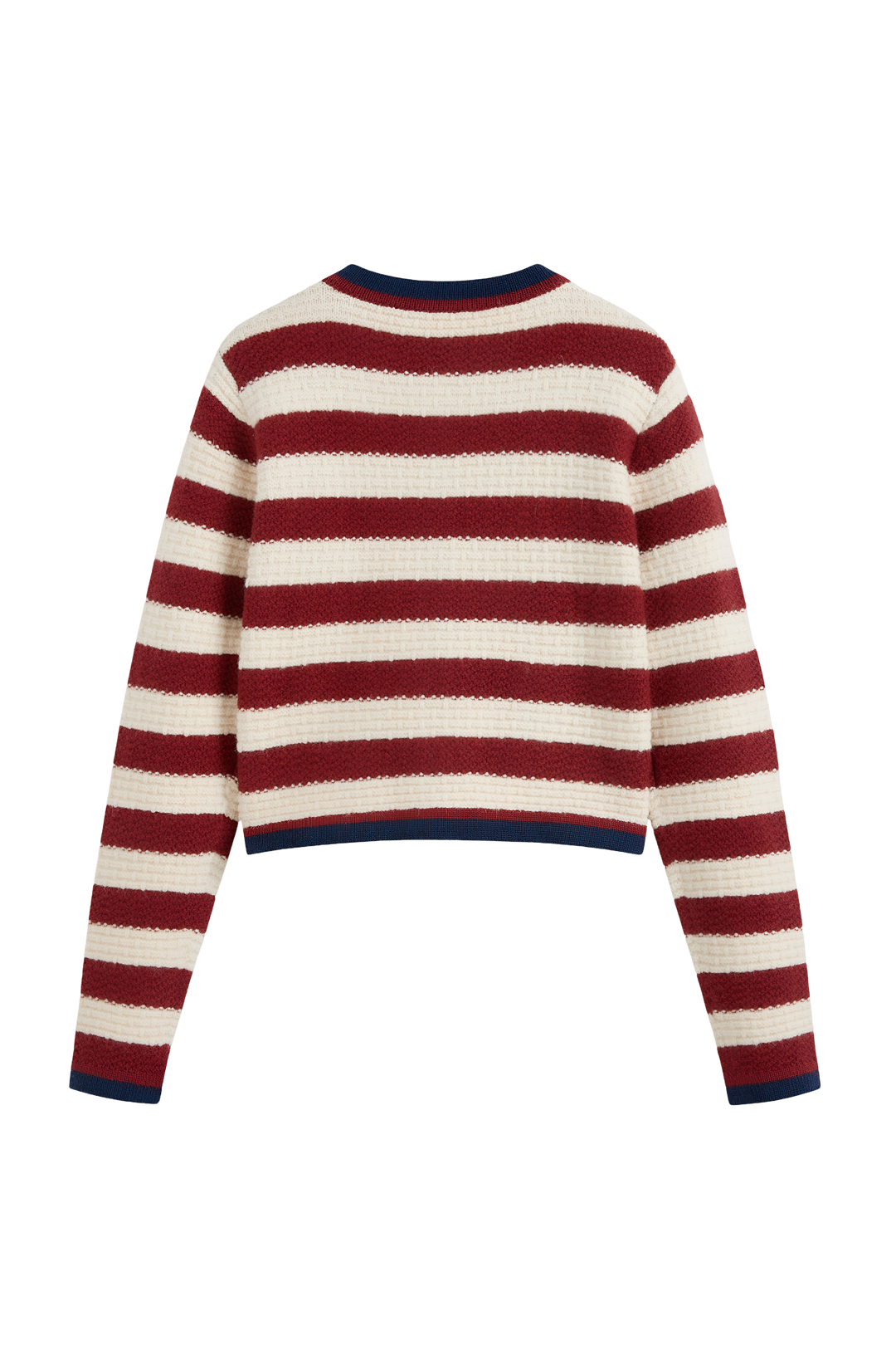 Pull cardigan femme à rayures, avec de jolis boutons métalliques. Vêtement élégant et confortable pour la saison automnale.