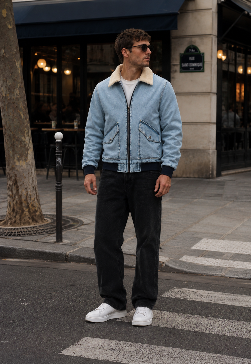 Blouson bomber homme avec fermeture éclair, poches à rabat, style moderne et confortable pour l'hiver.