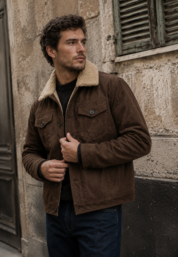 Veste décontractée homme pour l'hiver, style moderne en gris. Vêtement extérieur mode masculine.