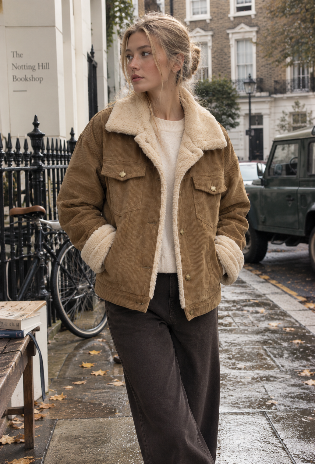 Veste tendance femme, coupe ajustée, détail col fourrure sophistiqué. Parfaite pour un look saisonnier chic.