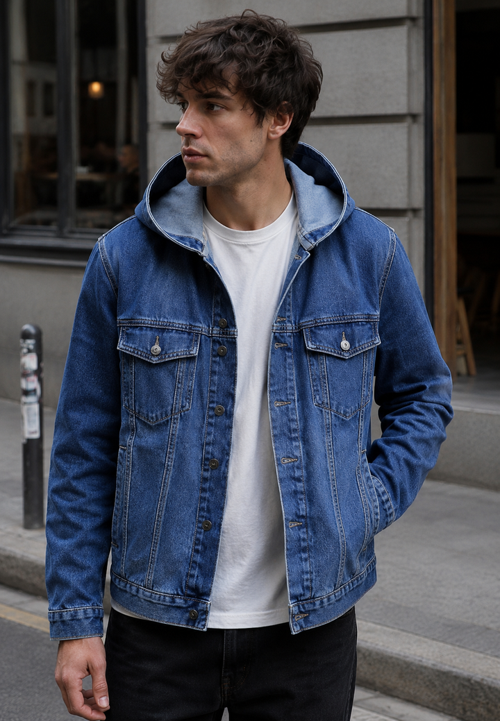 Veste à capuche homme délavée, style urbain décontracté polyvalent pour automne et printemps.