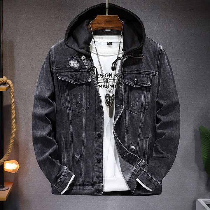 Veste à capuche homme délavée, vue de dos, style polyvalent, look urbain pour toute saison.