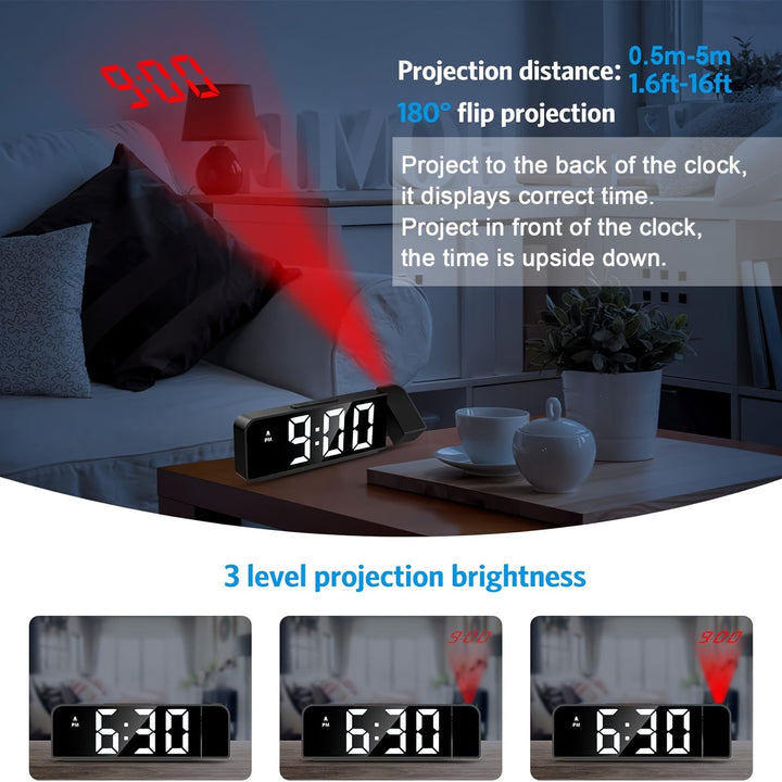 Gadget USB : Réveil projecteur LED numérique, température, date. Moderne et pratique au bureau.