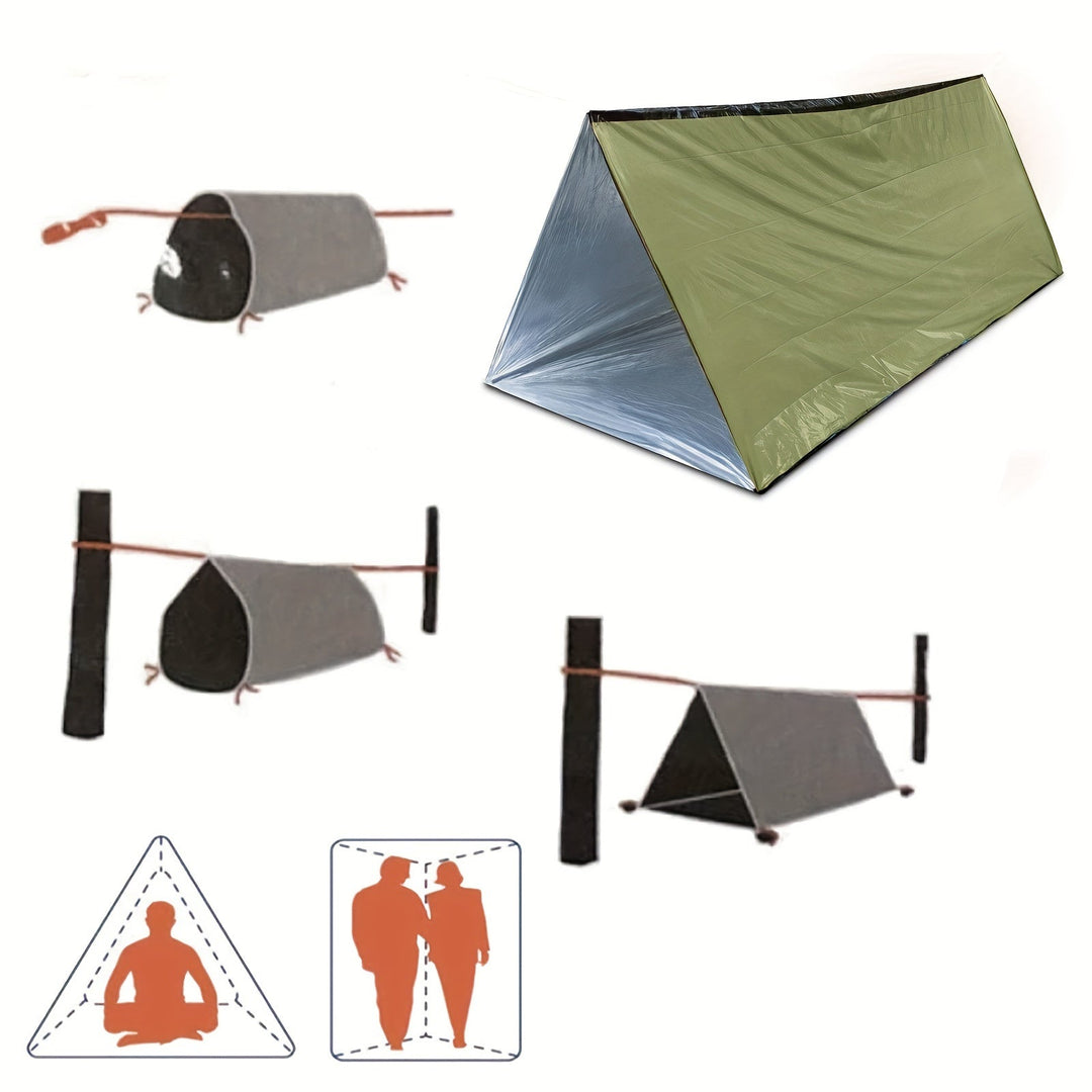 Tente d'urgence portable et imperméable pour 2 personnes. Idéale survie, camping, randonnée.