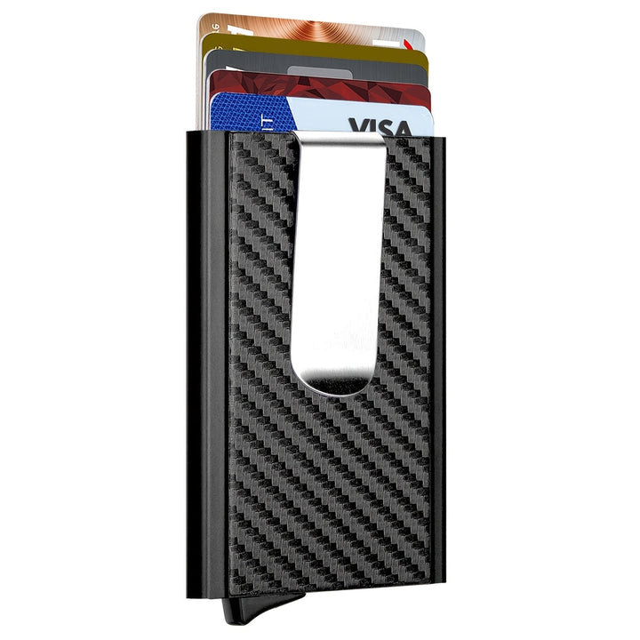 Porte-cartes RFID automatique pour hommes, blocage métallique, sécurité maximale et design minimaliste chic.