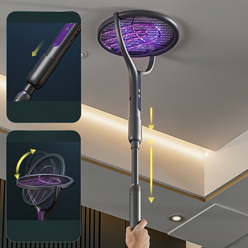Zapper à insectes électrique pliable et rechargeable avec manche télescopique. Idéal jardin et camping.