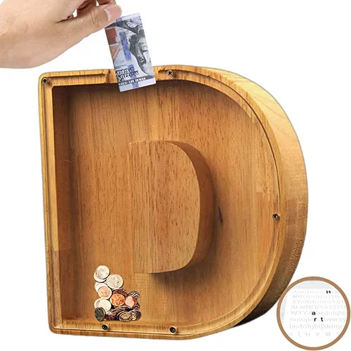 Boîte à épargne en bois naturel, lettre C. Cadeau original pour enfant, adulte. Favorise l'économie.