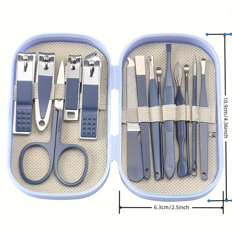 Set de 14 outils professionnels en acier inoxydable pour manucure et pédicure, pour des soins précis des ongles.