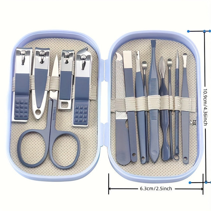 Set de 14 outils professionnels en acier inoxydable pour manucure et pédicure, pour des soins précis des ongles.