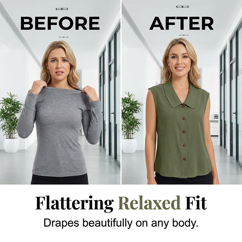 Optez pour ce chemisier femme sans manches, col V, boutons. Élégant et confortable, parfait pour l'été.