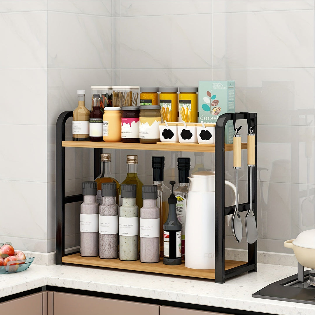 Rangement d'épices pratique en acier inoxydable pour comptoir de cuisine, maximisant l'espace de manière élégante.