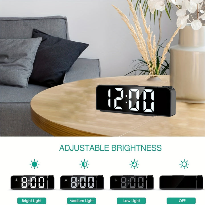 Affichage LED numérique pour réveil USB, projette l'heure clairement au plafond ou mur.