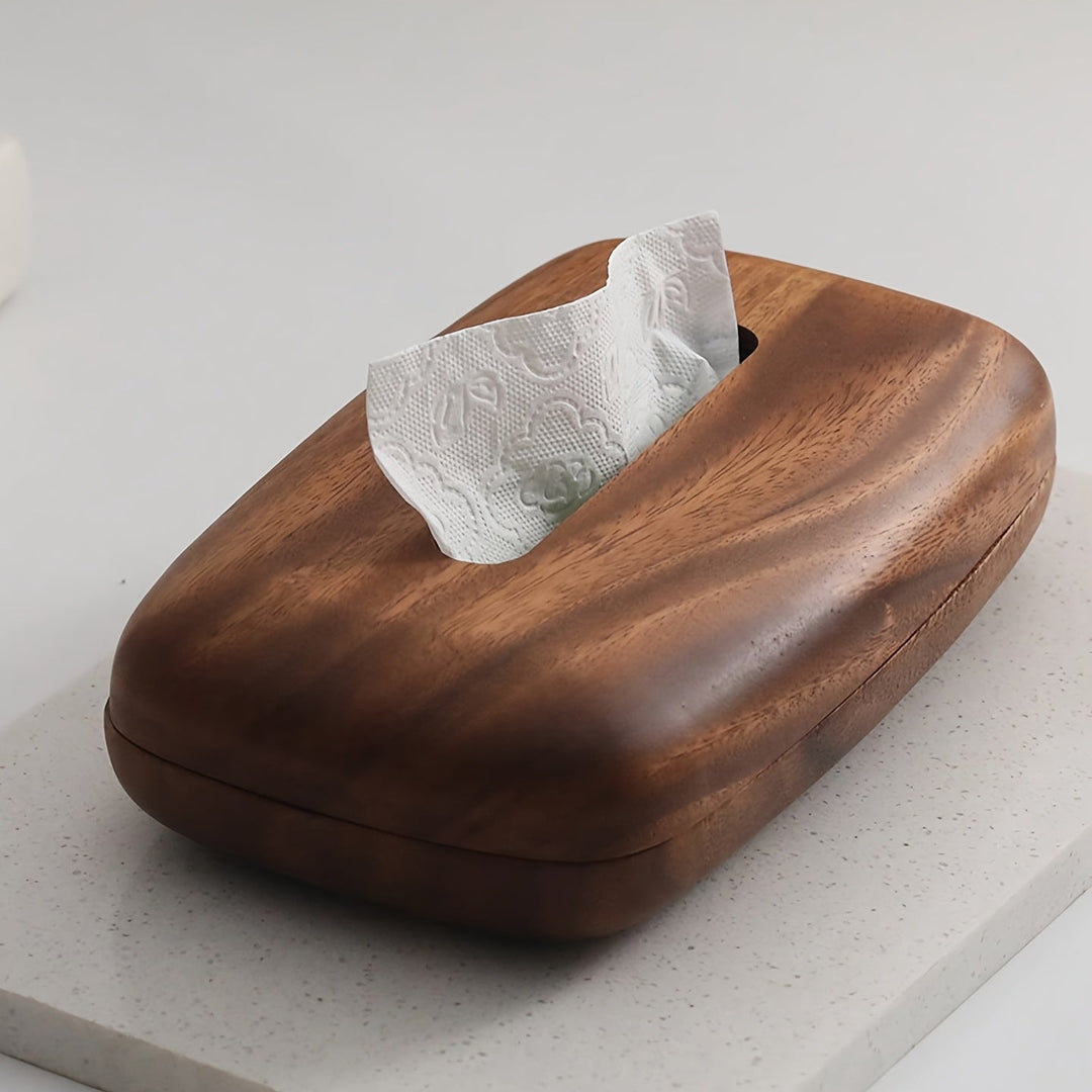 Boîte à mouchoirs en noyer massif, design élégant pour salon. Ajoute une touche naturelle à votre décoration.