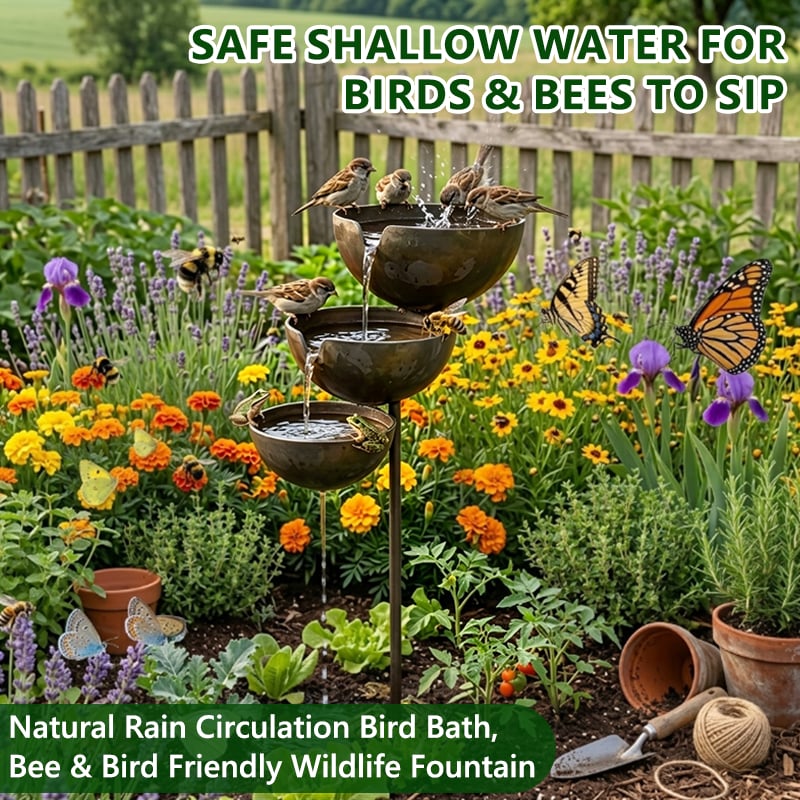 Décoration extérieure en métal: un bain d'oiseaux design pour attirer la faune sauvage sur votre terrasse.