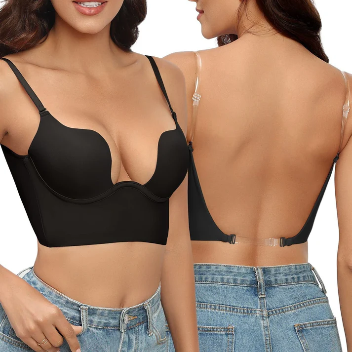 Lingerie femme: bralette push-up sans bretelles, invisible pour décolleté plongeant ou robes dos nu.