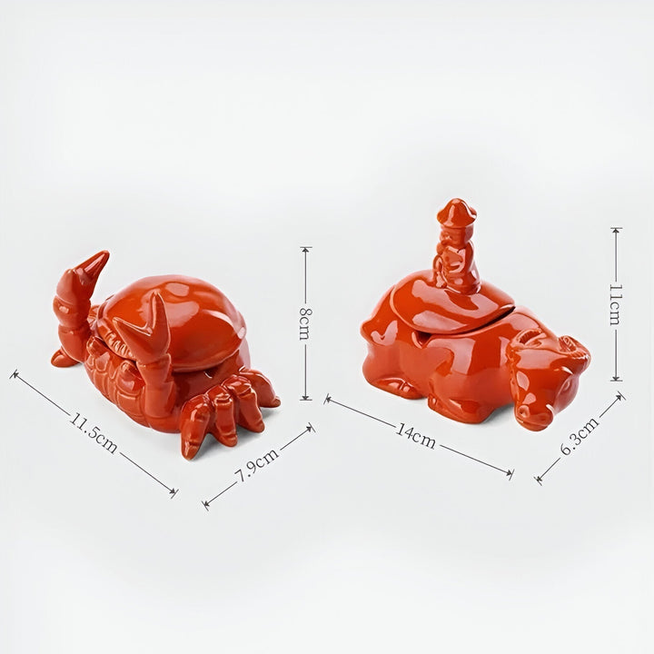 Cendrier décoratif oriental rouge, design crabe en céramique. Accessoire élégant pour la maison.