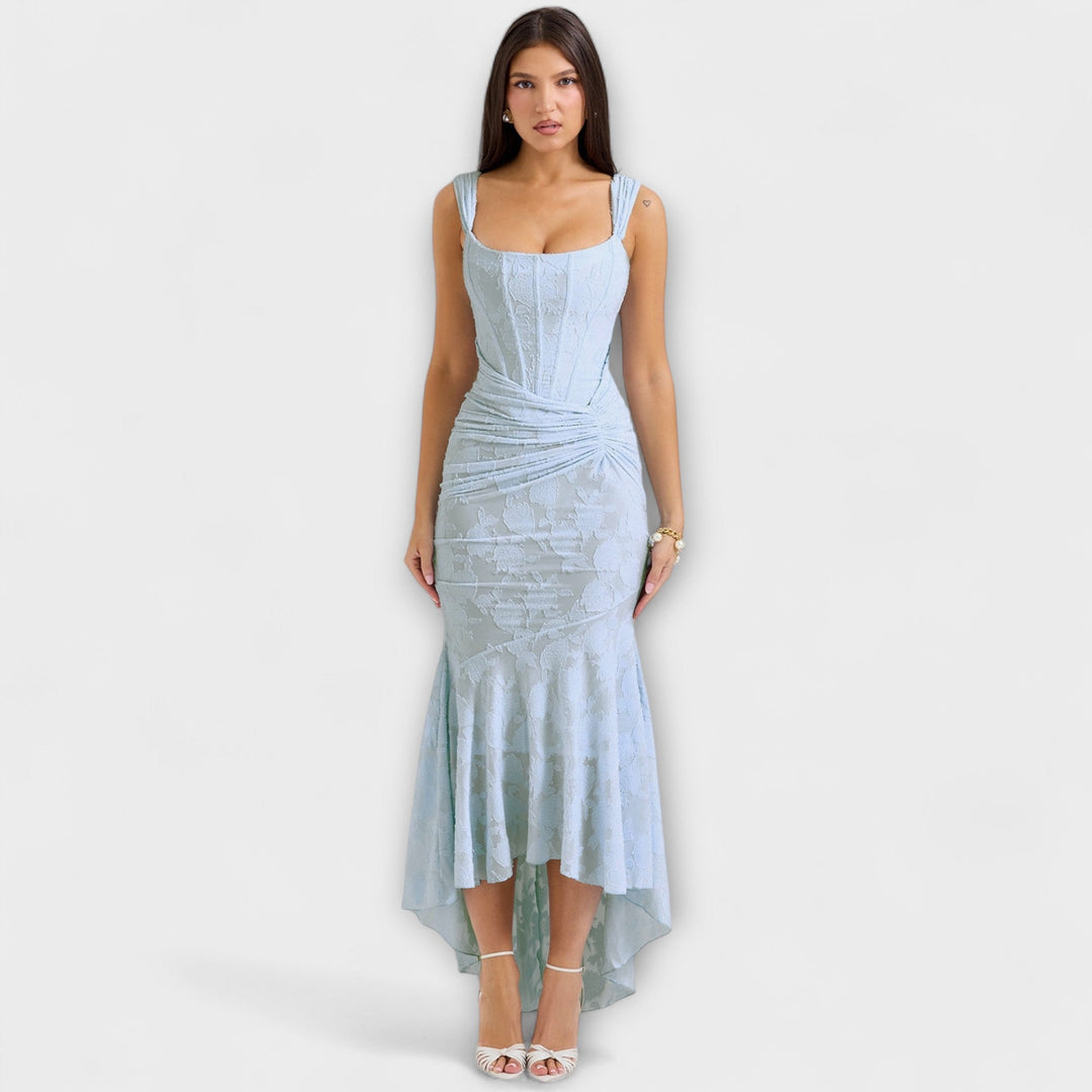Robe de cocktail longue femme, corset féminin, pour une élégance chic.