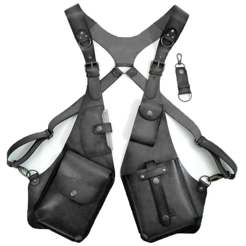 Accessoire tendance unisexe: ceinture sac harnais en cuir PU. Style médiéval-punk, rangement sécurisé et discret.