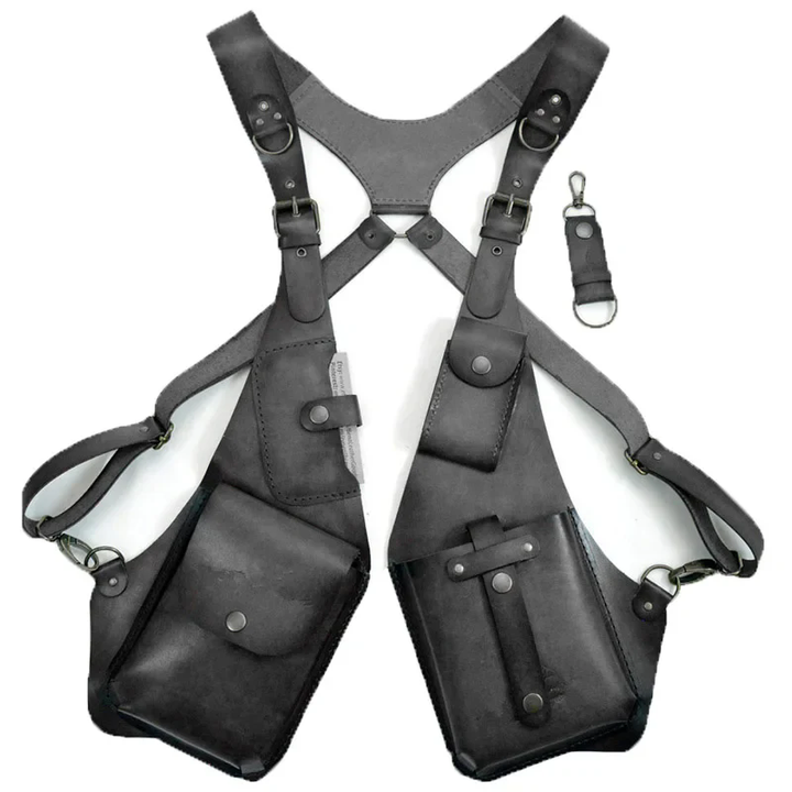 Accessoire tendance unisexe: ceinture sac harnais en cuir PU. Style médiéval-punk, rangement sécurisé et discret.