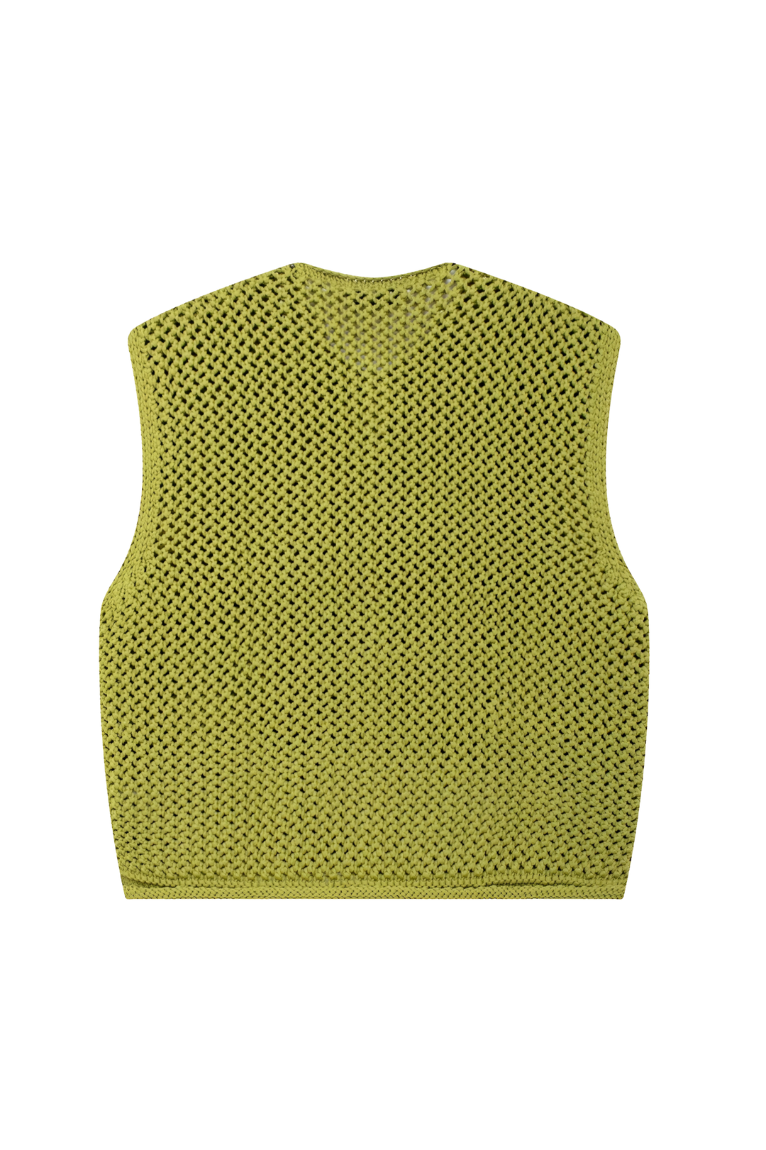 Gilet femme vert chic en maille épaisse, parfait pour superposer. Sans manches, confortable et tendance.