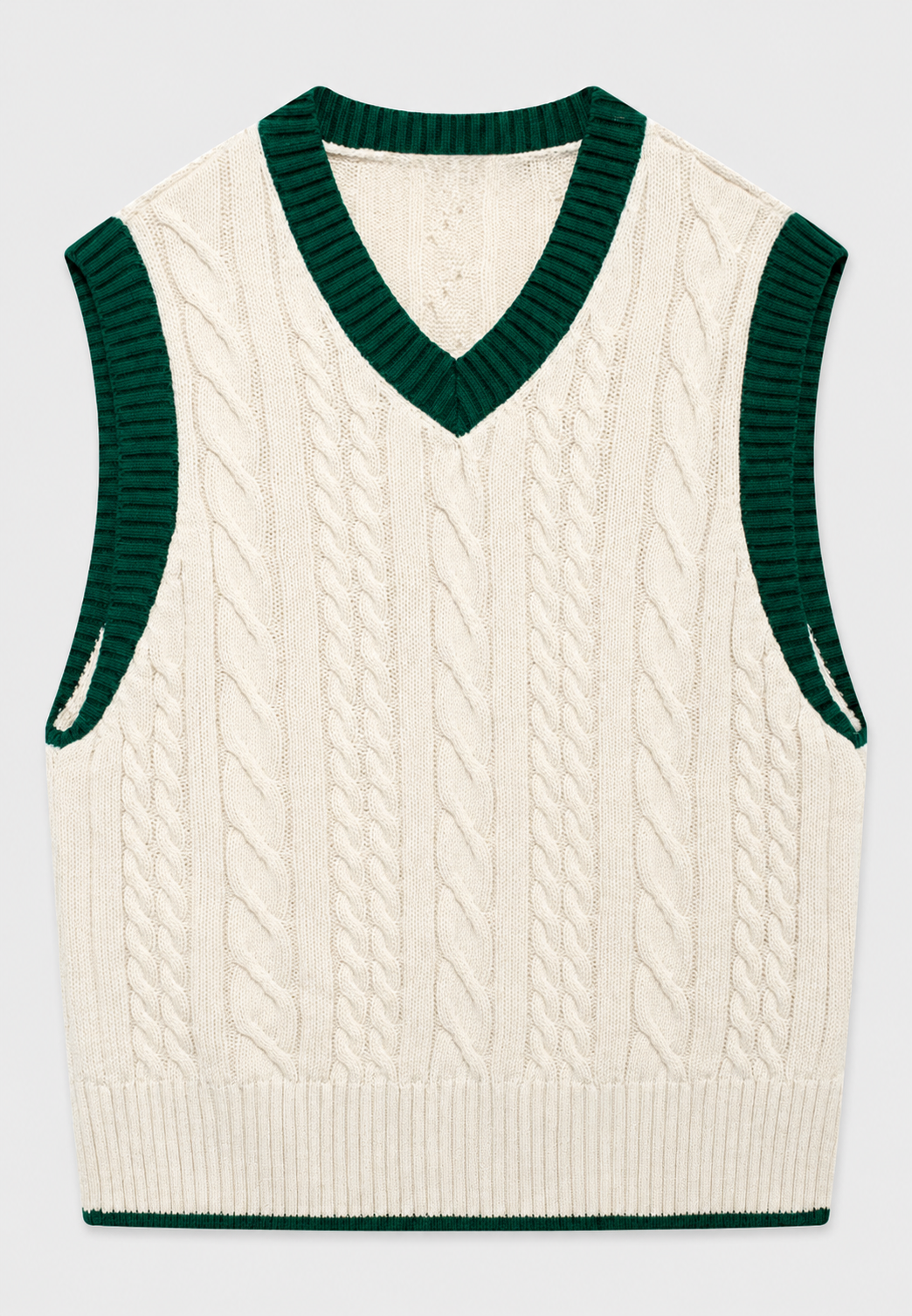 Gilet femme élégant en maille torsadée avec col V. Vêtement chic en tricot sans manches pour l'automne.