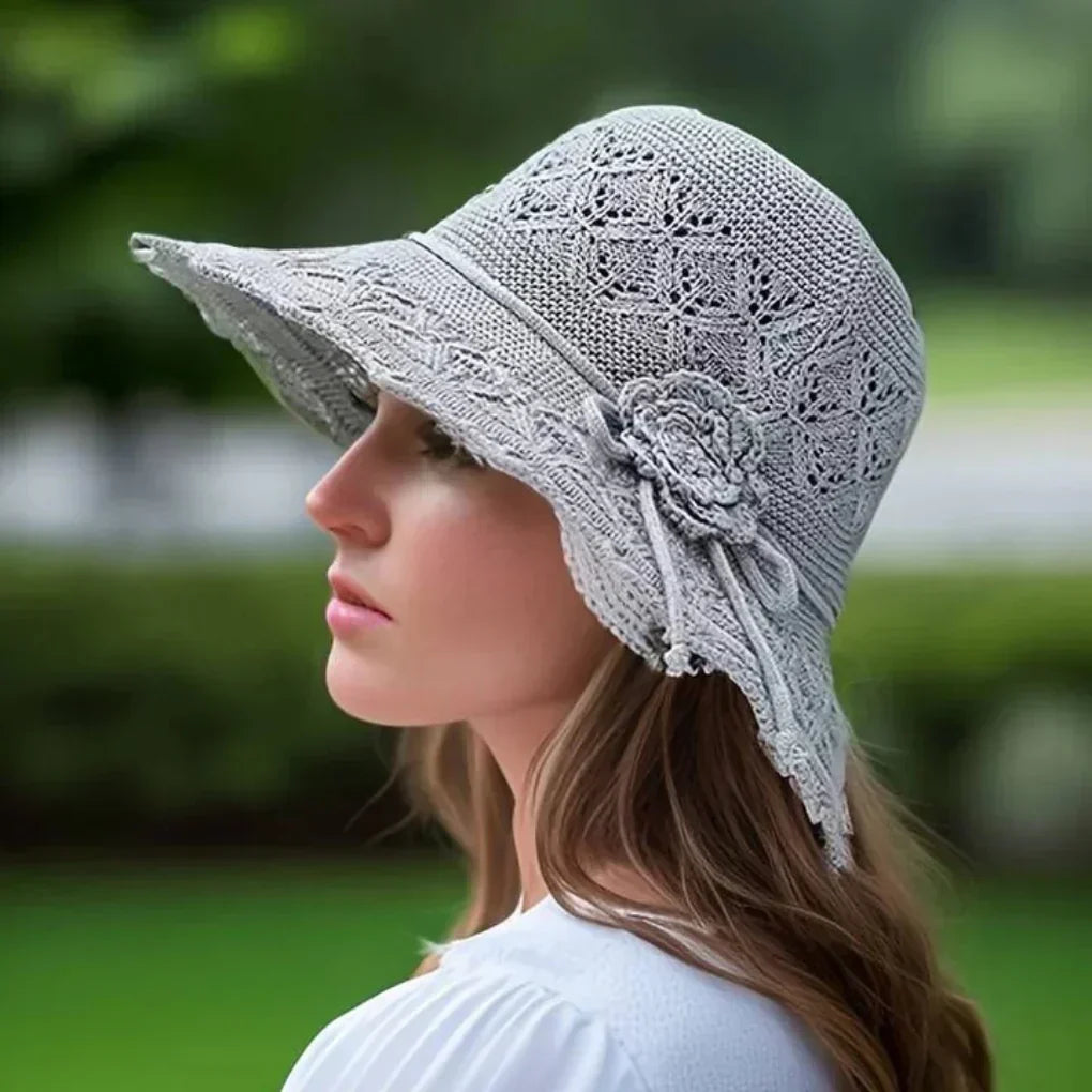 Chapeau de soleil large bord en crochet pour femme. Excellente protection solaire, accessoire indispensable été.