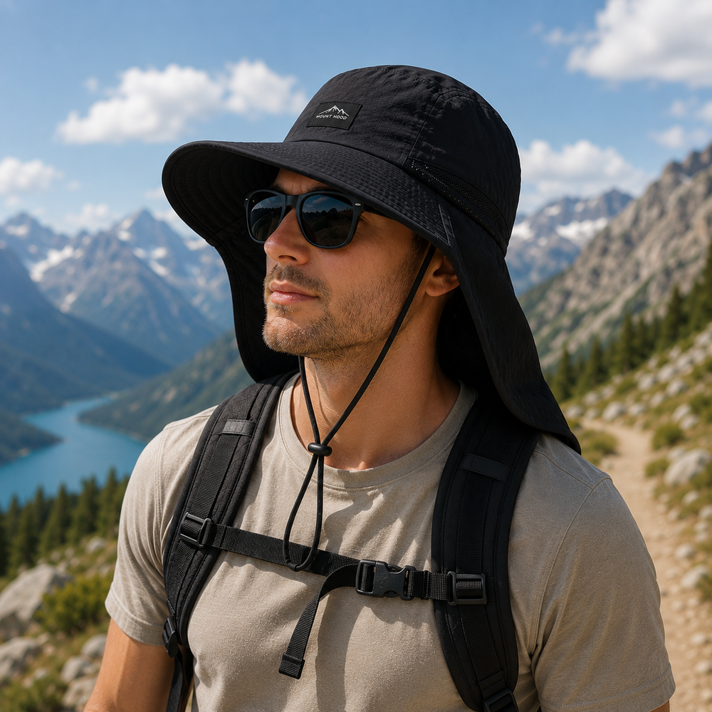 Chapeau de randonnée avec protection UV UPF 50+, protège-nuque intégré. Parfait pour l'aventure en plein air.