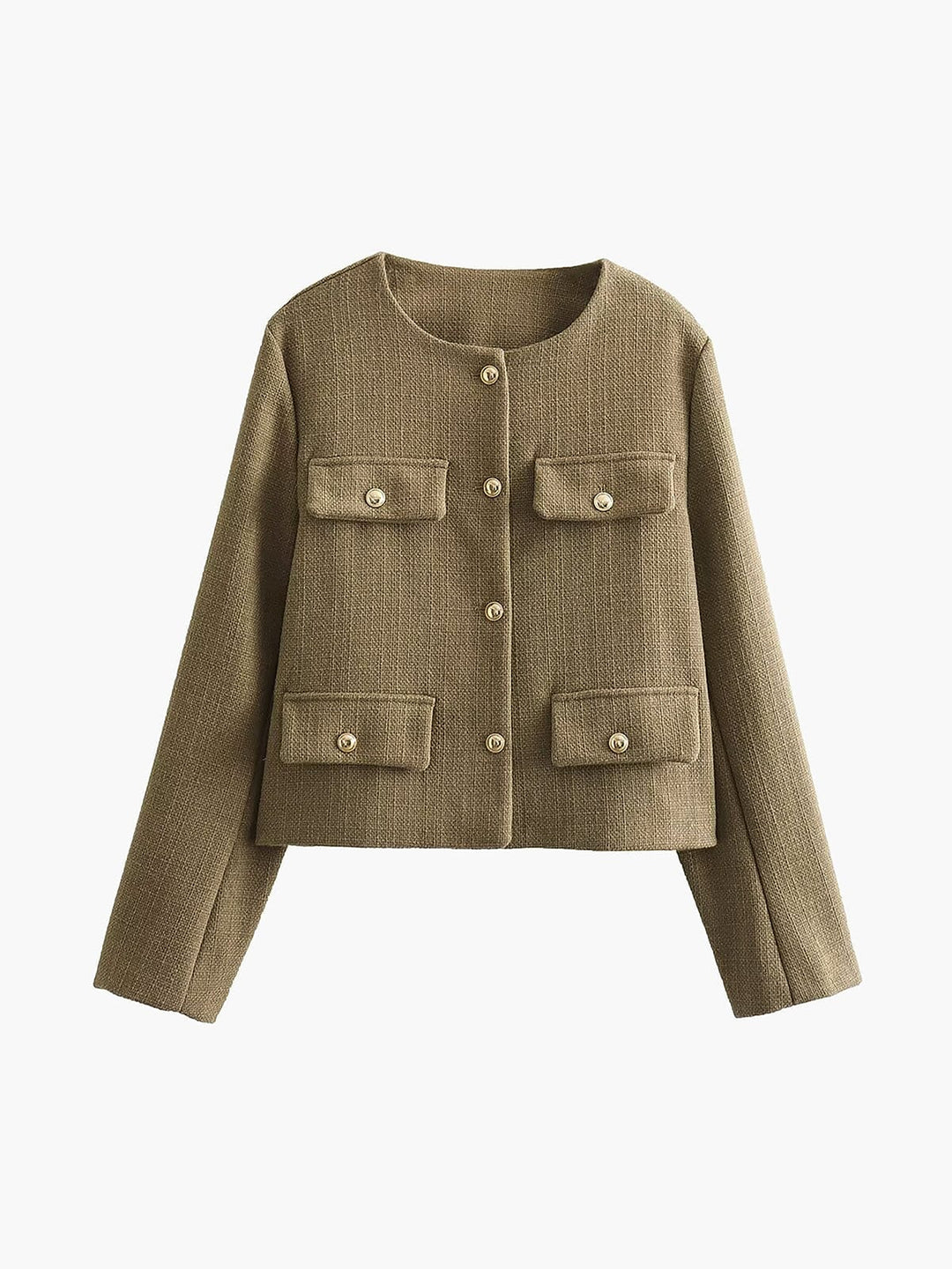Veste femme courte avec boutons dorés. Élégante et chic, parfaite pour compléter une tenue mode automne/printemps.