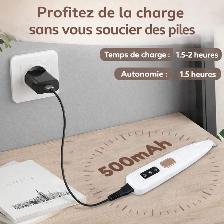 Tondeuse LED rechargeable pour toilettage animal, lame précise, silencieuse, étanche, soin doux pour chien/chat.