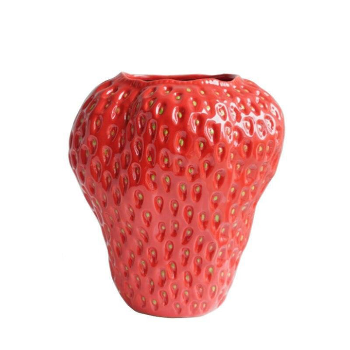 Vase céramique fraise, accent unique, rose et rouge, objet décoratif moderne pour la maison.