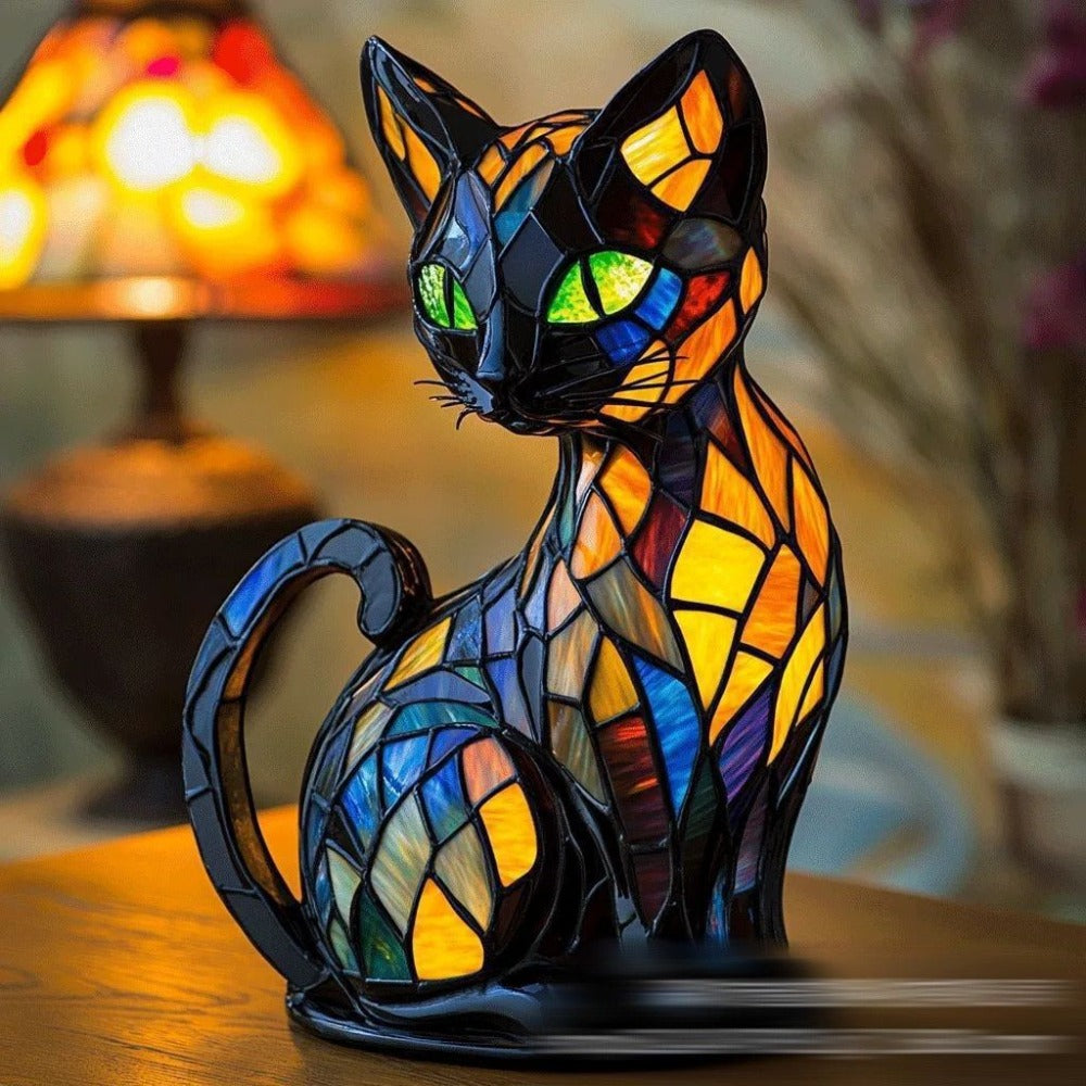 Figurine chat lumineux en résine, design moderne pour salon ou chambre, créant une ambiance douce et chaleureuse.