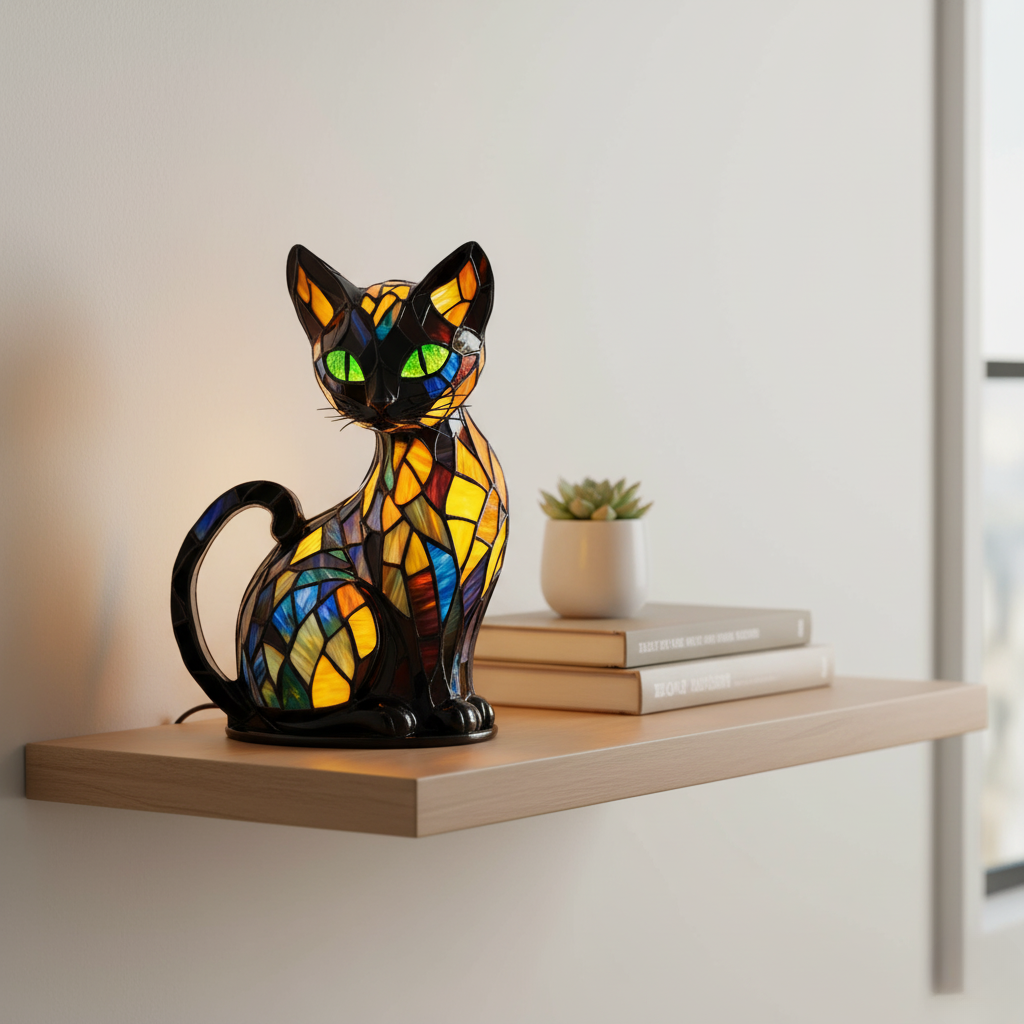 Élégante figurine chat lumineuse, objet de décoration en résine qui ajoute une touche d'ambiance moderne à votre intérieur.