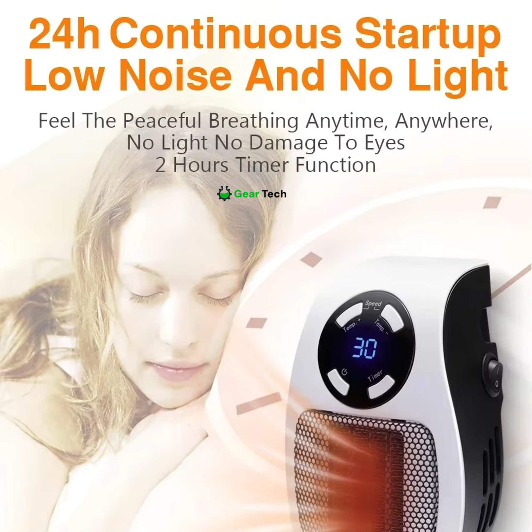 Mini chauffage d'appoint 500W, électrique, discret et efficace pour bureau, chambre, économie d'énergie.