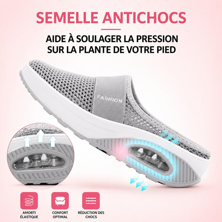 Chaussures femme à enfiler respirantes, idéales marche, amorti supérieur, bien-être toute la journée.