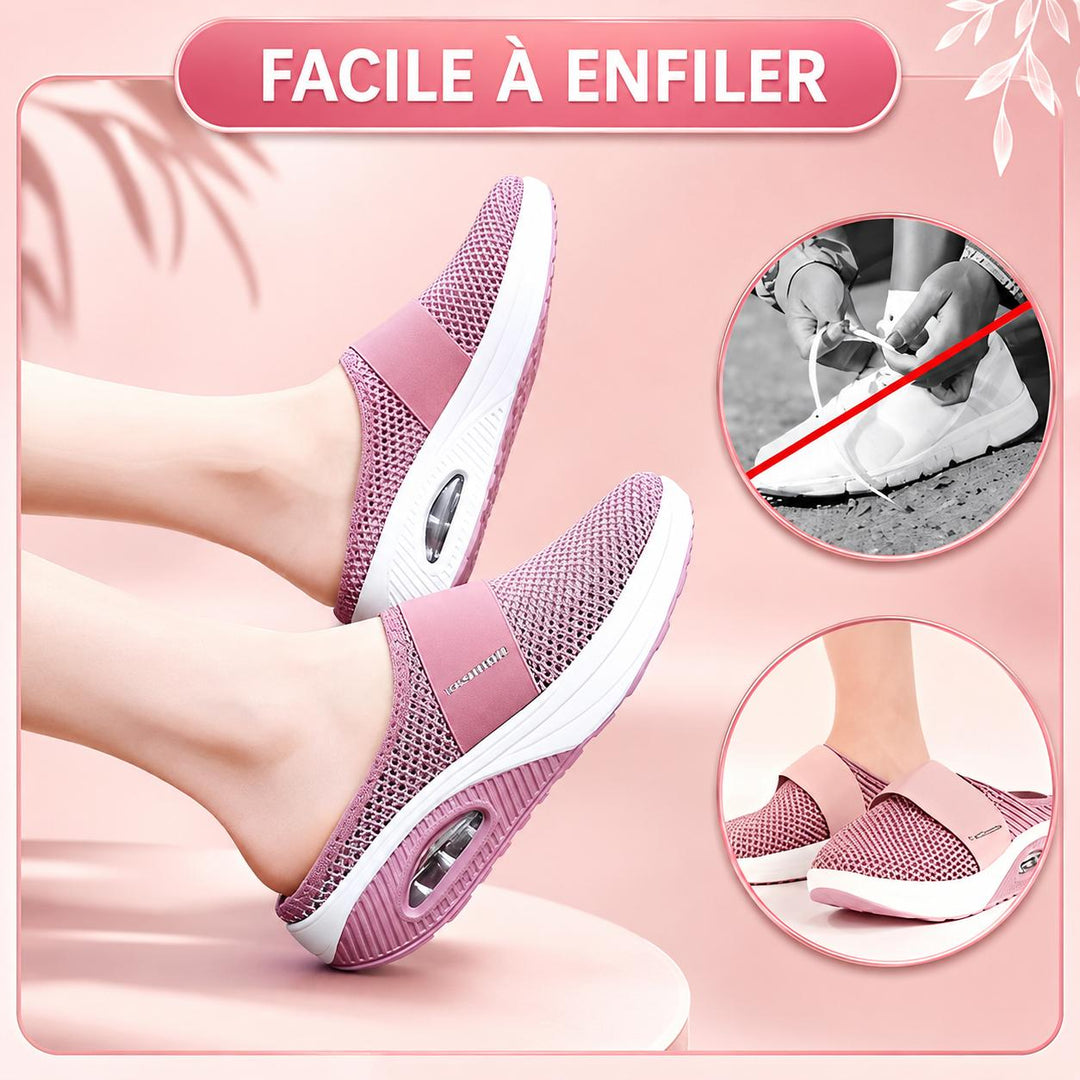 Chaussures orthopédiques femme beige, confort quotidien, soutien voûte plantaire pour pieds sensibles.
