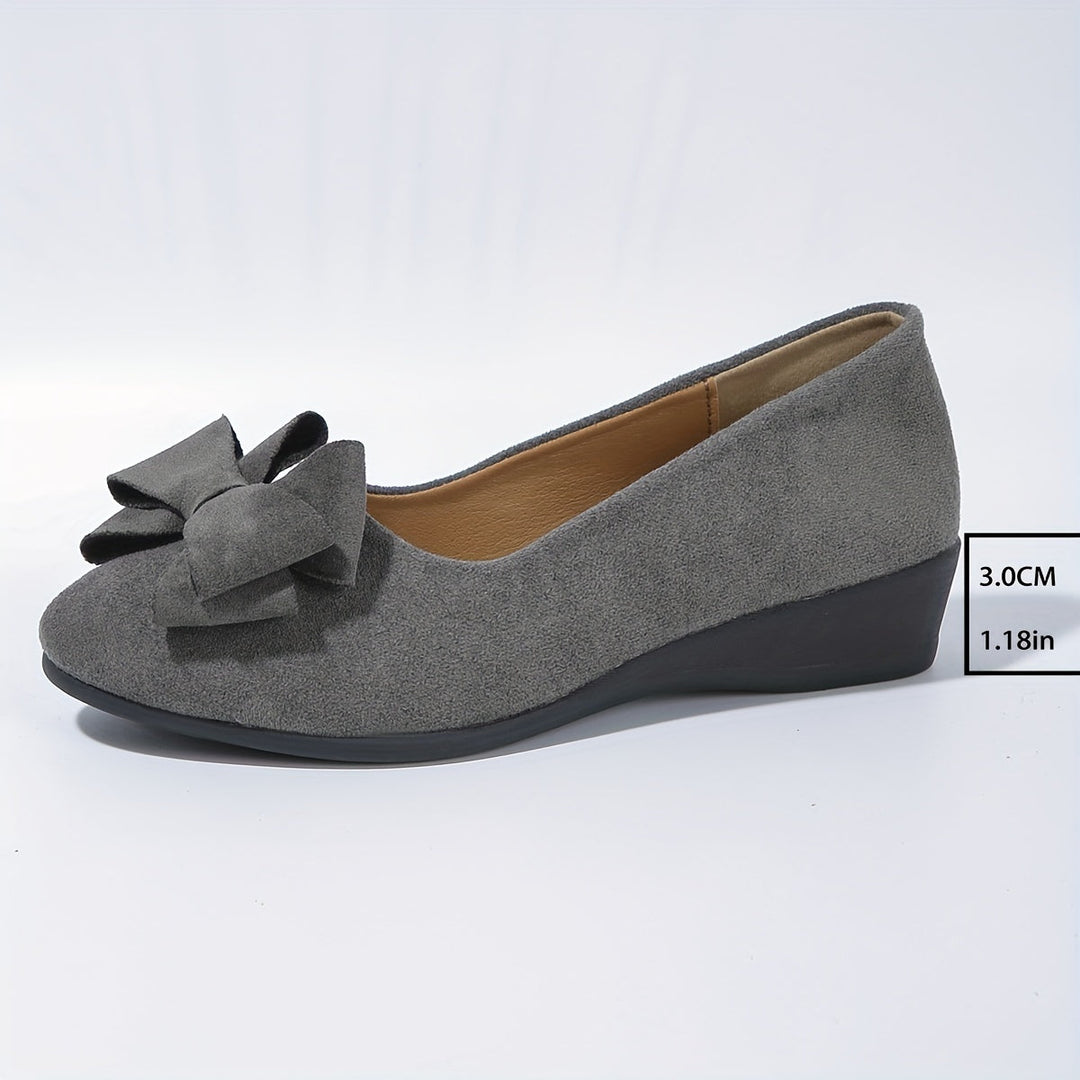 Chaussures plates orthopédiques femme marine, nœud chic, petit talon, parfaites pour le bureau.