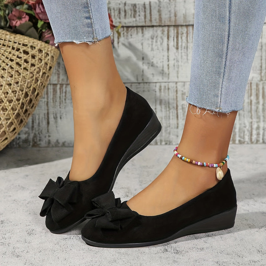 Chaussures quotidiennes femme marine, orthopédiques, nœud chic, design élégant et support.