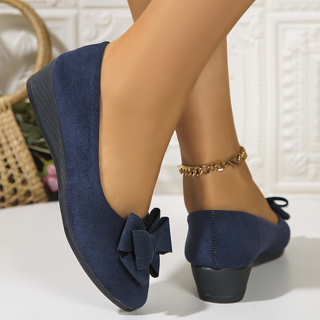 Chaussures plates noires en cuir, nœud, petit talon, orthopédiques, confort premium pour femme.