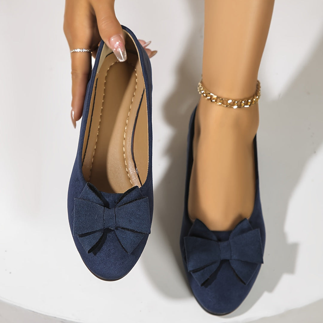 Ballerines confortables femme en cuir souple, soutien orthopédique, nœud décoratif.