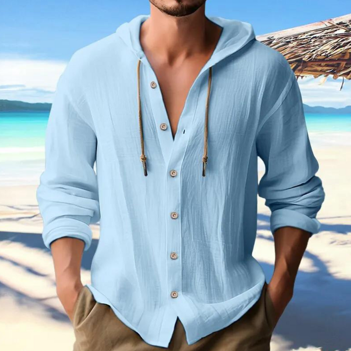 Chemise à capuche boutonnée pour homme, look décontracté et confortable, adaptée à la mode de tous les jours.