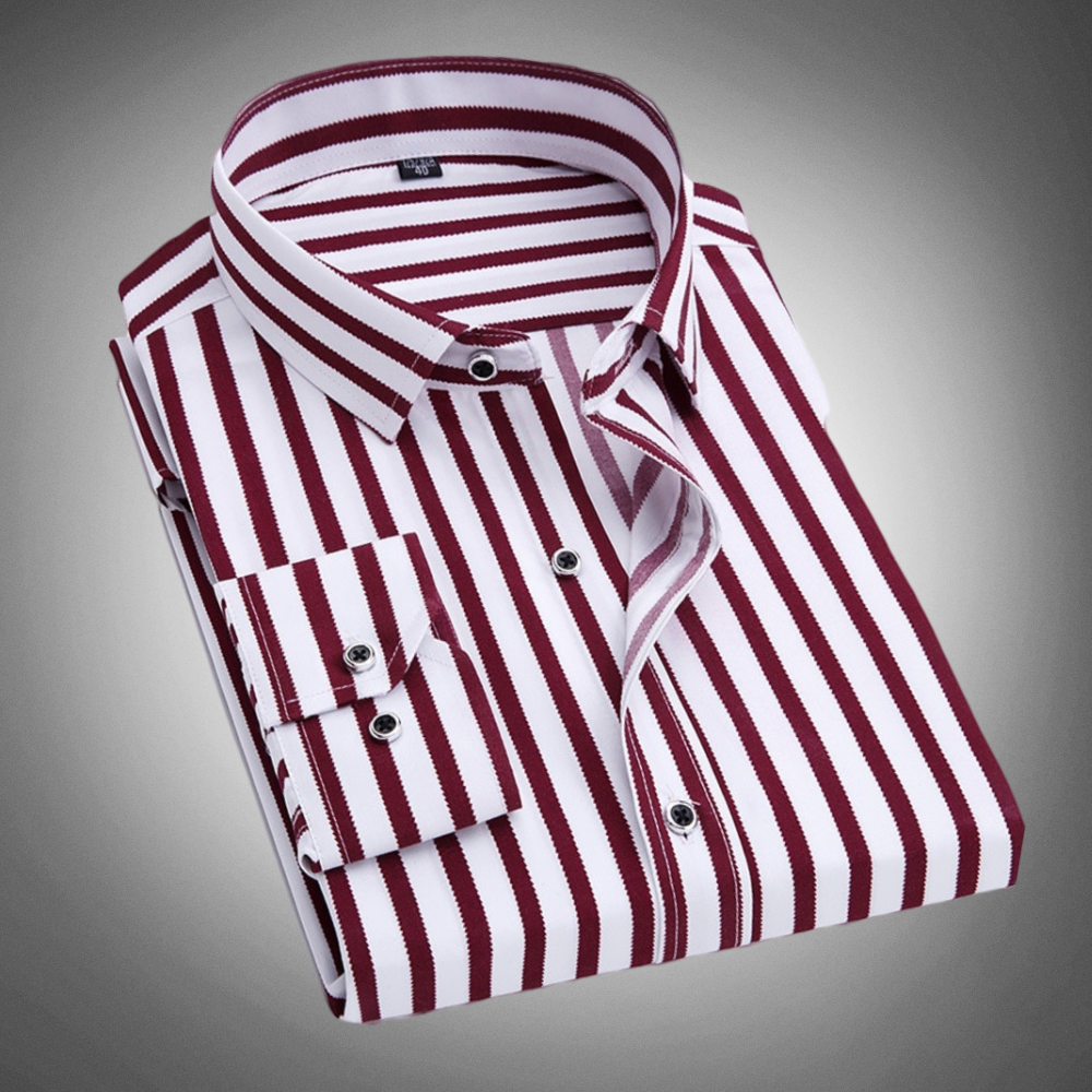 Chemise homme à rayures verticales, manches longues, style moderne. Idéale pour printemps et automne.