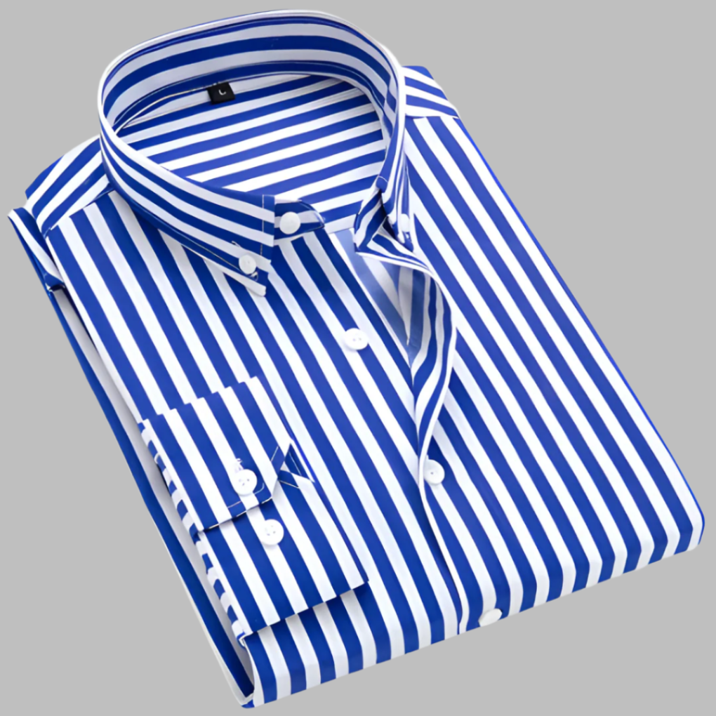 Chemise boutonnée homme à rayures classiques, idéale pour un look professionnel ou une élégance décontractée.