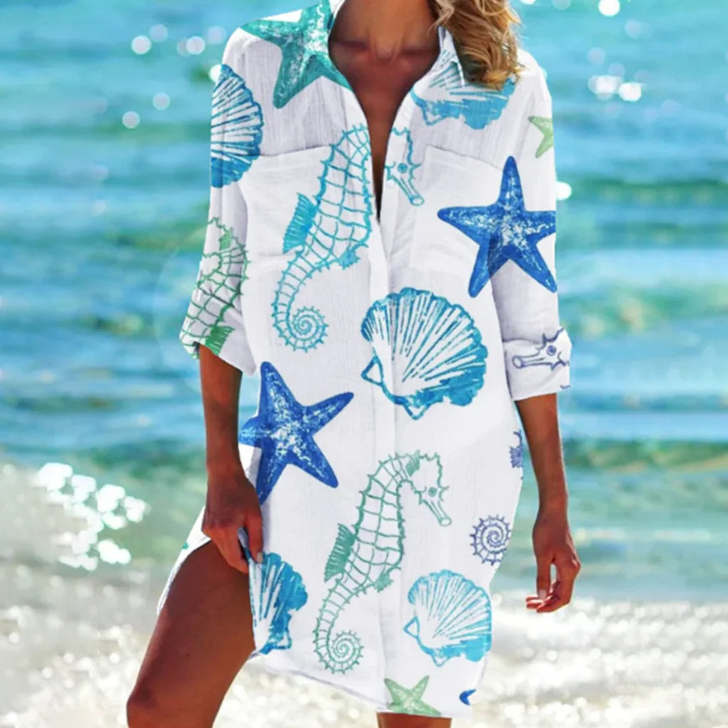 Chemise de plage femme tie-dye colorée, style bohème décontracté, idéale comme couverture de maillot légère.