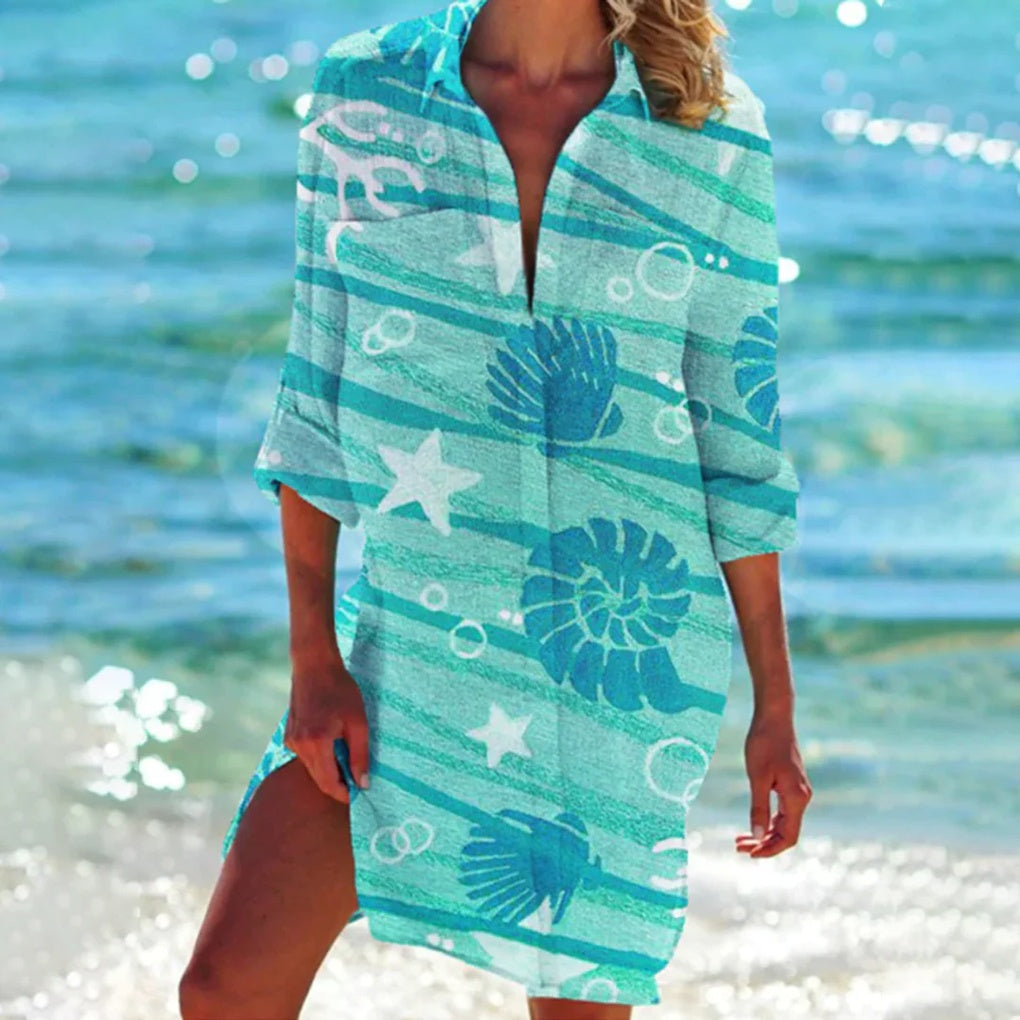 Chemise femme tie-dye légère et confortable, style plage bohème pour des vacances d'été relaxantes.