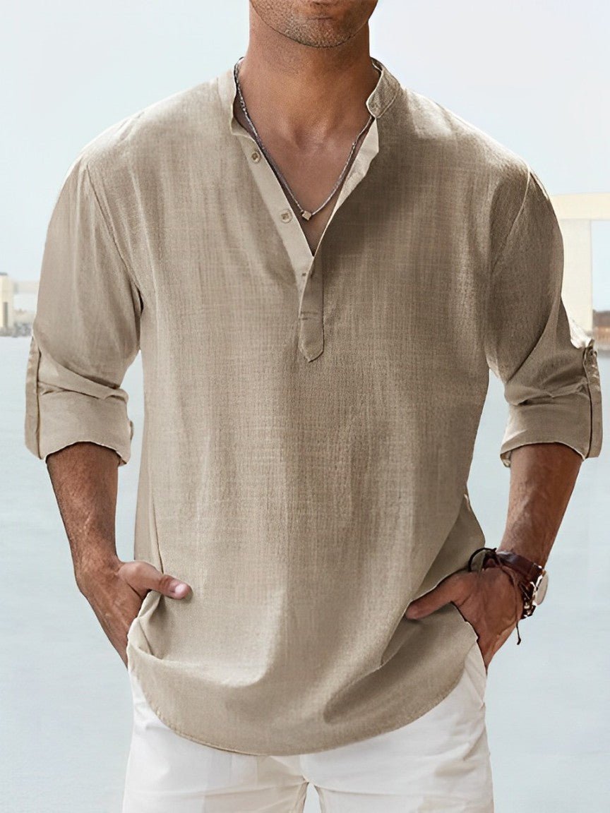 Chemise en lin noir pour homme, style décontracté chic, légère et respirante, idéale plage/vacances.