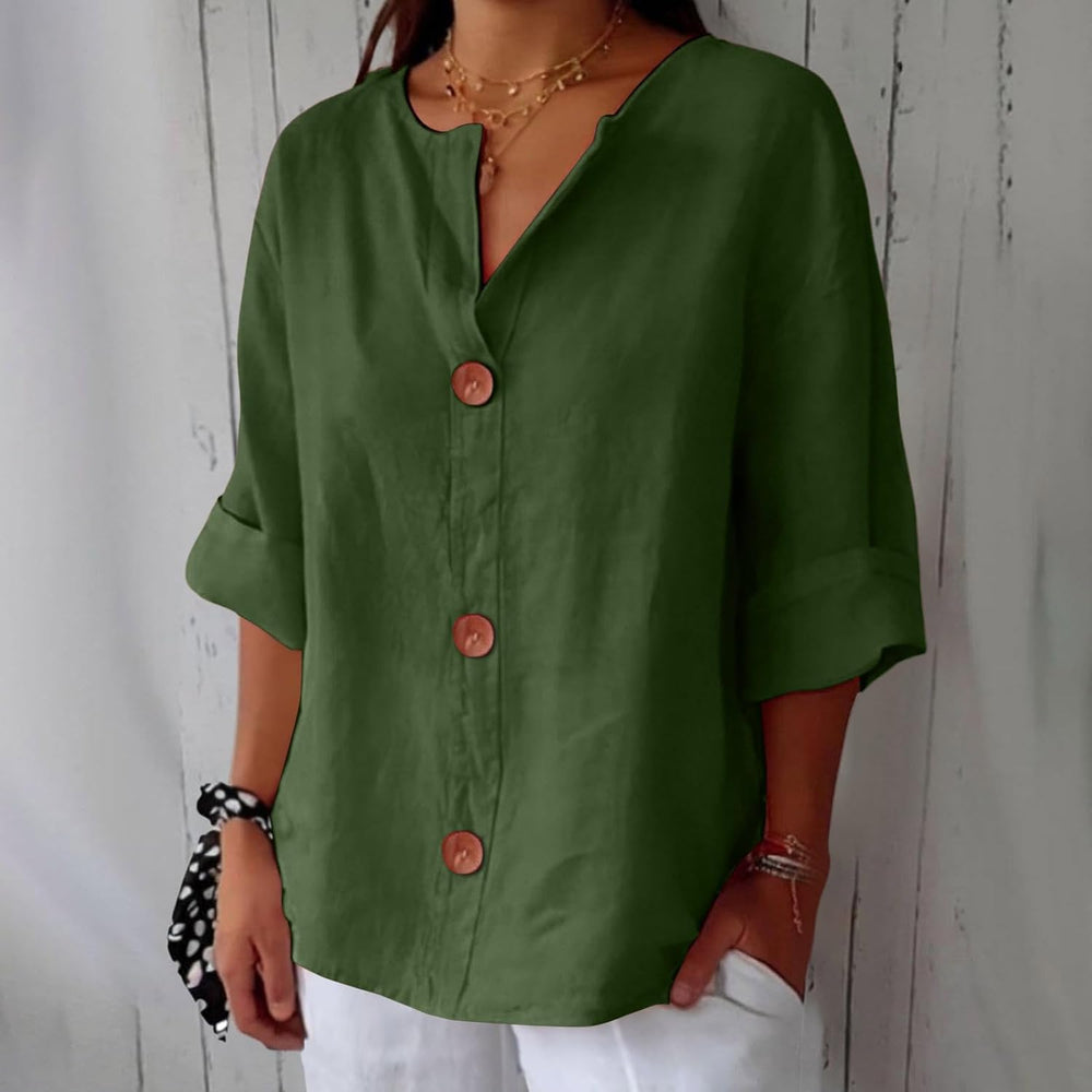 Haut femme mode, chemise ample respirante. Style décontracté chic, tenue polyvalente.